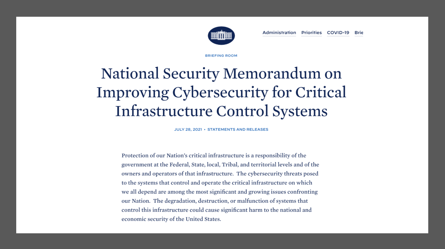 White House National Security Memo Issued NIST & DHS Developing